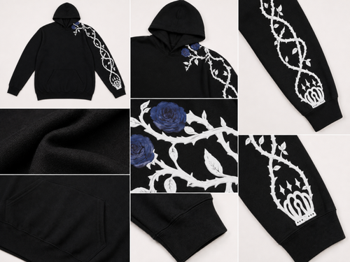 Moletom Canguru com Capuz Preto Blue Rose